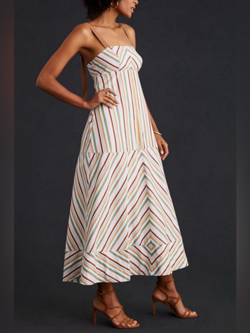 Anthropologie Maeve Square Neck Stripped Midi Dress Size 0 Sundress